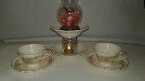 Vintage tea cup set and candy dish