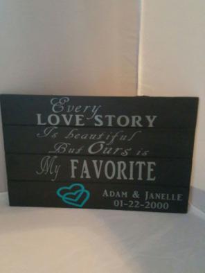 Personalized love story wood sign weddin