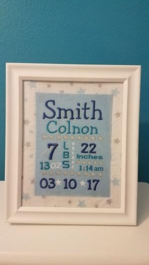 Personalized Birth Stats Frame Embroider