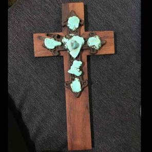 Wooden & Turquoise Cross