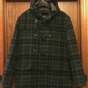 Mens Perry Ellis Black Grey Plaid Coat L
