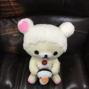White Rilakkuma Bear Holding Penguin