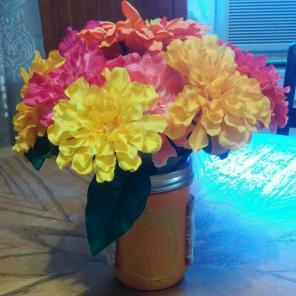 Silk Flower Bouquet In Handpainted Jar