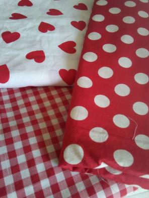 Red White Fabric 3yd Gingham Hearts Dots
