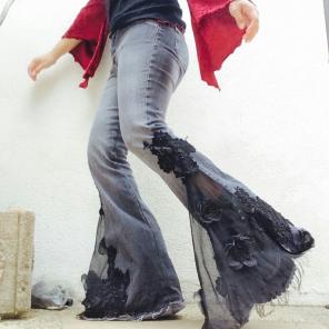 Vtg mega flare lace inserts bell bottoms