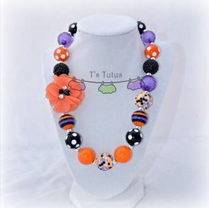 Orange Flower Halloween Chunky Necklace