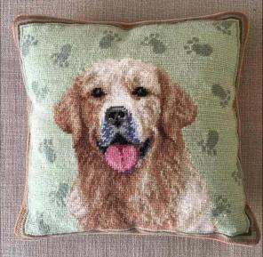Needlepoint Golden Retriever 13" Pillow