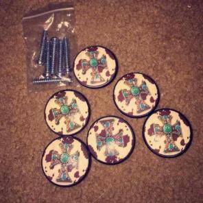 6 cross turquoise knobs with screws