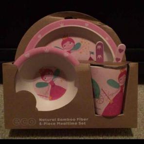 Natural Bamboo 5 Piece Mealtime Set Girl