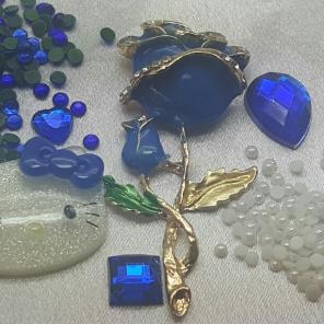 Blue flower kitty deco set