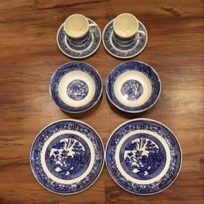 Blue Willow Ohio Scio Pottery Set Of 8