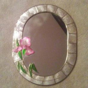 Oval Shaped Pink Iris Hanging Mirror