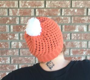 Orange Slouchy Hat With Pom