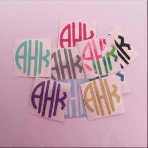 Set of ten random color monogram decals