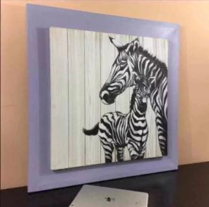Hand paint zebra double canvas wall art