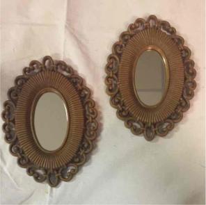 Set of 2 Oval Decorative Mirrors, Tan