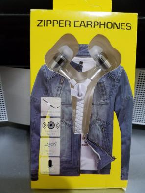 WHITE NEW METAL ZIPPER EARPHONES