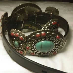 Vintage Navajo Cabochon Leather Belt