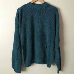 Vtg Green Shaker Stitch Crewneck Sweater