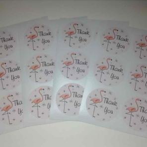 Pink flamingo round thank you stickers