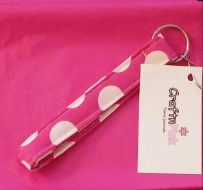 Large White Dots on Pink Wristlet