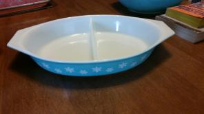 Pyrex turquoise snowflake divided dish