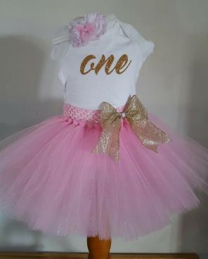 1st birthday pink and gold tutu set