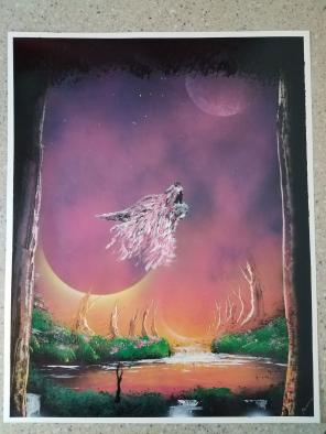 Large wolf painting
