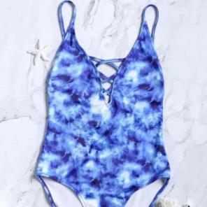 blue tie dye one piece bathing suit