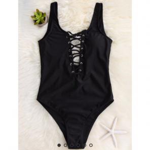 Black Lace Up Bathing