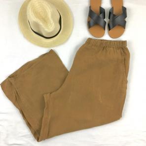 FLAX Brown Linen Casual Beach Pants L