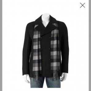 Men's Towne Car peacoat With Plaid Scarf