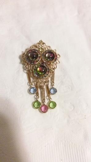 COLORFUL FILAGREE BROOCH W/ BEZEL SET !