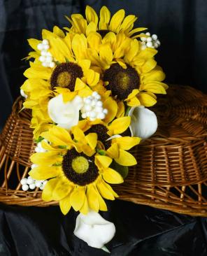 Sunflower & Lily Cascade Wedding Bouquet