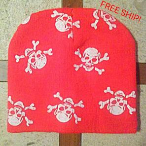 Red Skull & Bones Warm Winter Beanie Hat