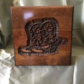 Handmade wooden box w/ boots
