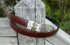 Brighton Blk/Brn Embossed Leather Belt