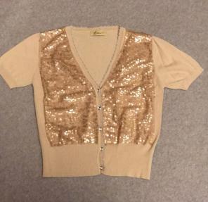 Cropped Beige And Gold Sequin Cardi