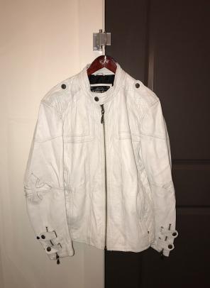 Affliction White Leather Biker Jacket L