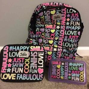 Justice bookbag, lunch box, &pencil case