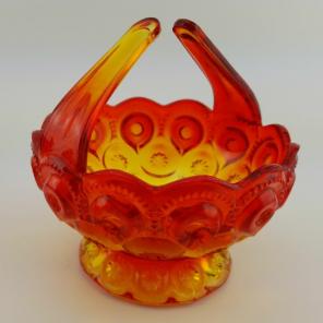 Amberina glass candy dish with handles