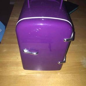 Purple mini fridge from Pottery Barn