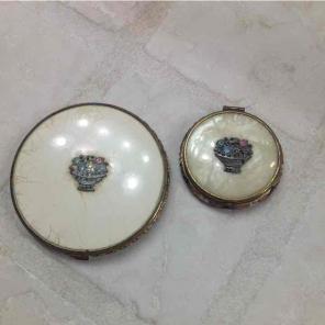 2 Vintage Jeweled Compacts Enamel Lucite