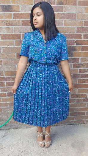 Leslie Fay blue squares print dress