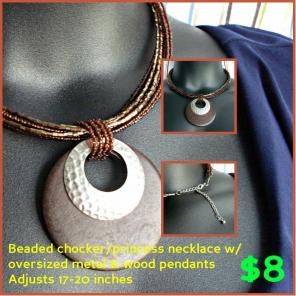 Beaded necklace statement piece metal