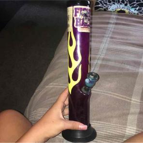 Purple bong with yellows Flames