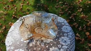Marigold carnival glass ruffle dish