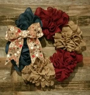 Handmade patriotic burlap ruffle wreath