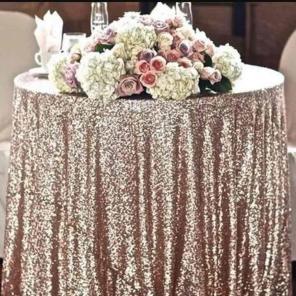 60" round gold sequin table cloth