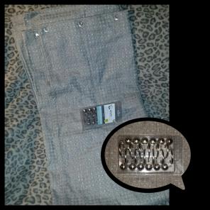 Grey Fabric Shower Curtain & New Hooks